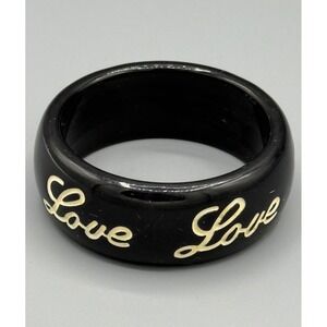 Vintage Style Black wooden Love Script Chunky Bangle Bracelet Statement Jewelry